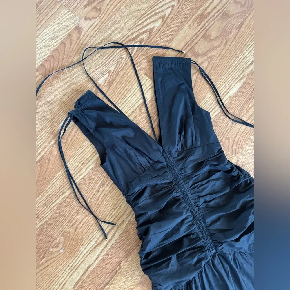 Veronica Beard Drop Waist Ruched High-Low Midi Dress | Black | Size 2 - Picture 5 of 12
